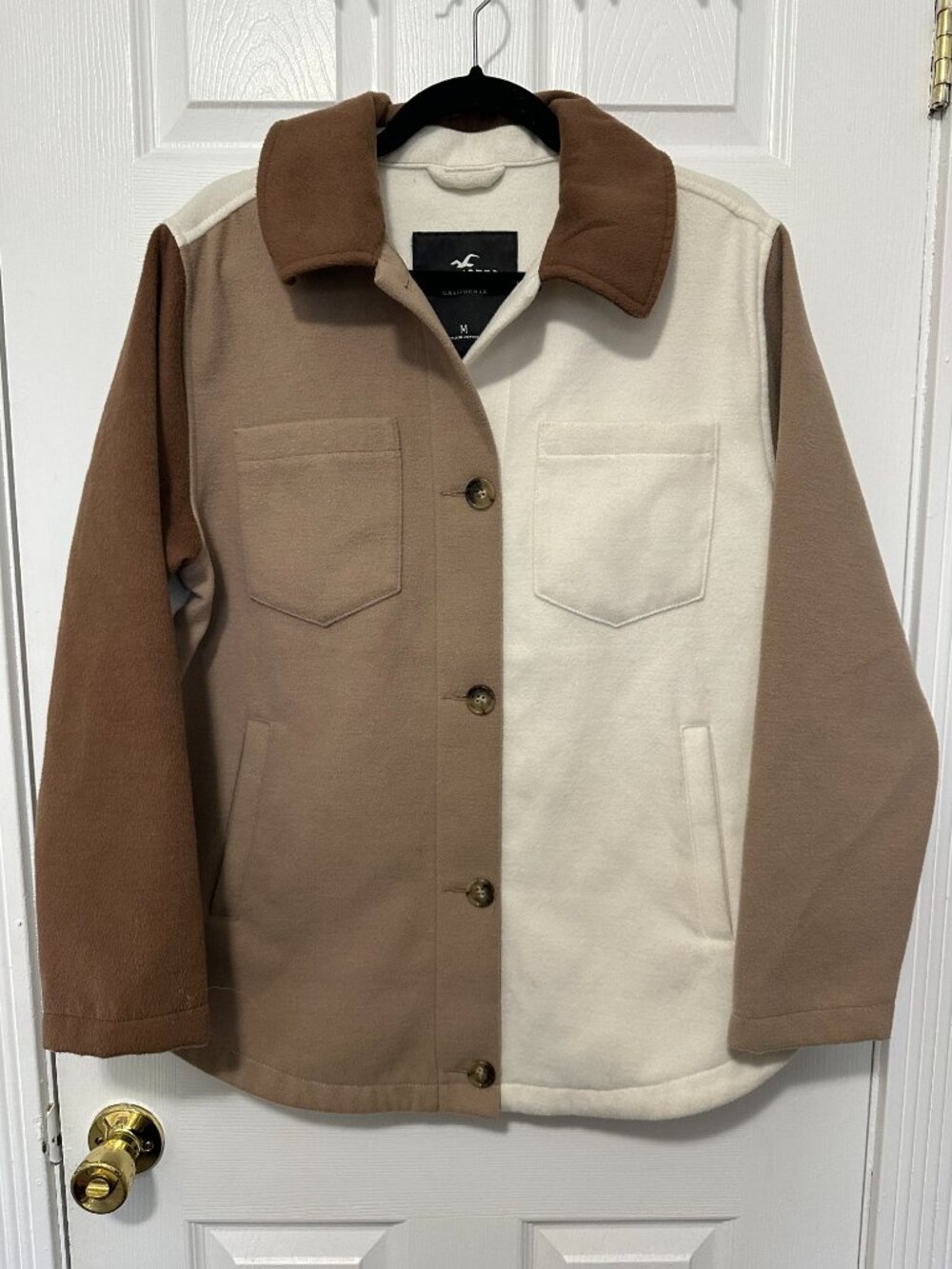 [SOLD] Hollister Brown Shacket - Long Wool Shirt Jacket Medium - Picture 4 of 10